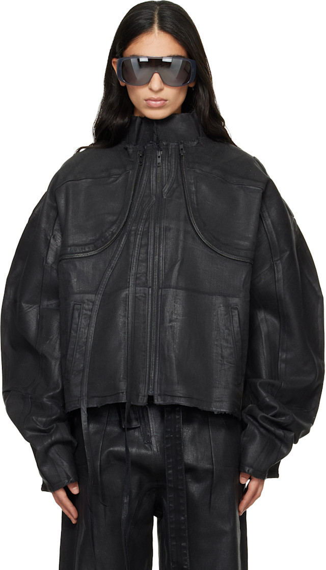 Ottolinger: Black Glazed Denim Zip Jacket | SSENSE