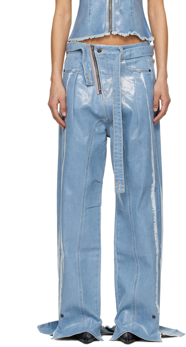 す*ん様 ottolinger コーティングデニムパンツ Ottolinger: Blue Glazed Baggy Jeans | SSENSE