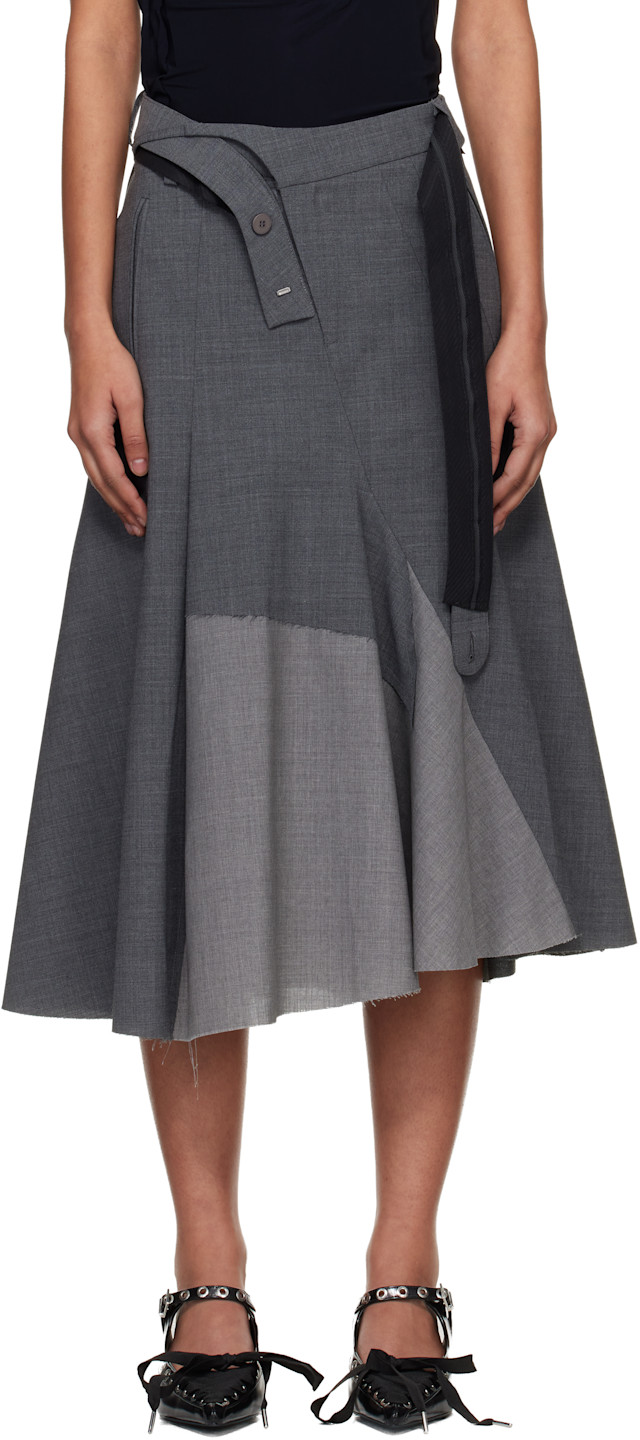 Ottolinger: Gray Strapped Business Midi Skirt | SSENSE