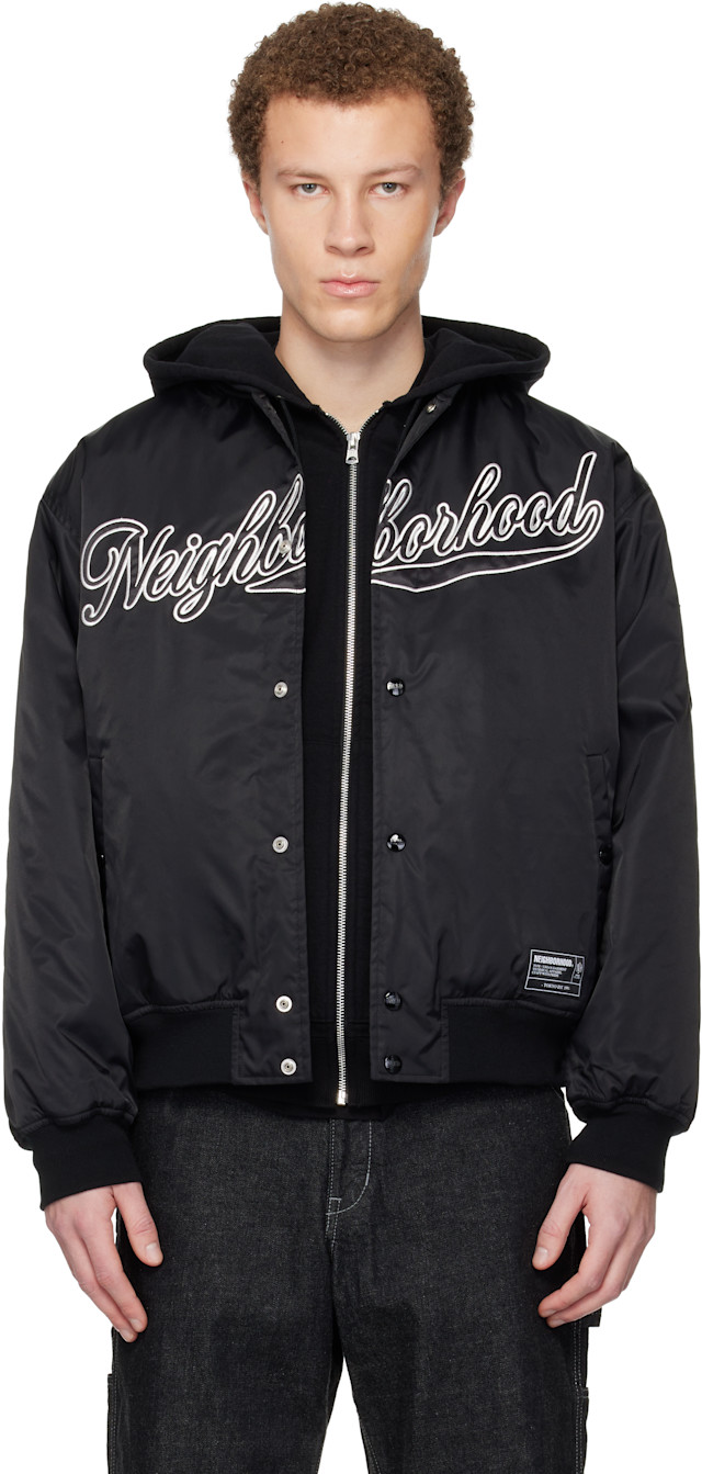 ウェア NEIGHBORHOOD BASEBALL JACKET BLACK Neighborhood: Black Baseball Bomber Jacket | SSENSE
