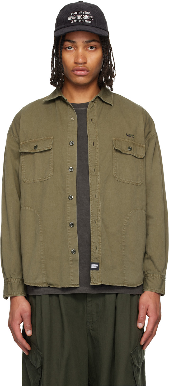 NEIGHBORHOOD オープンカラーシャツ　カーキ　コットン100% Neighborhood: Khaki Garment Dyed Shirt | SSENSE