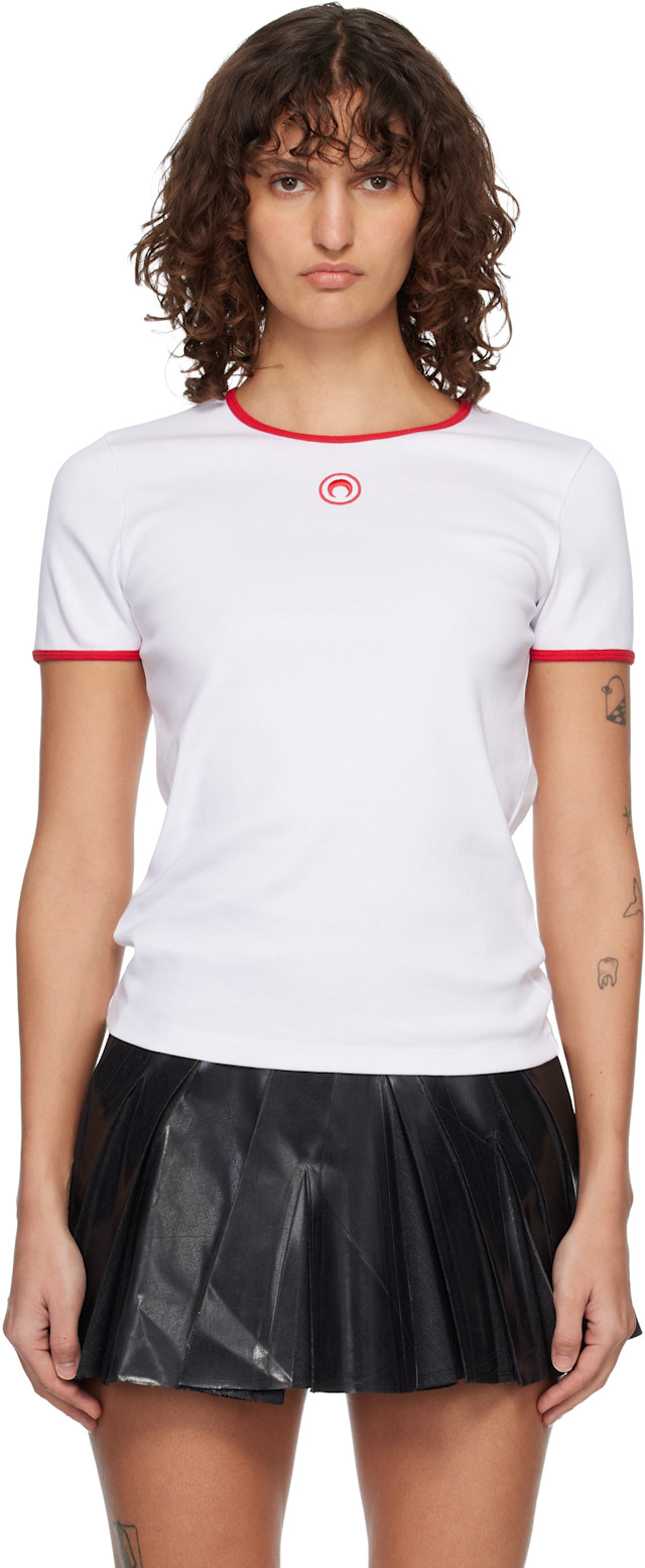 Marine Serre: White Moon Logo Bicolor Baby Fit T-shirt | SSENSE
