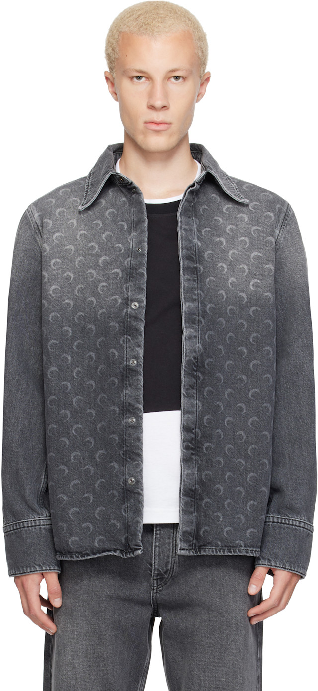 Marine Serre: Gray Moon Laser Wash LS Denim Shirt | SSENSE