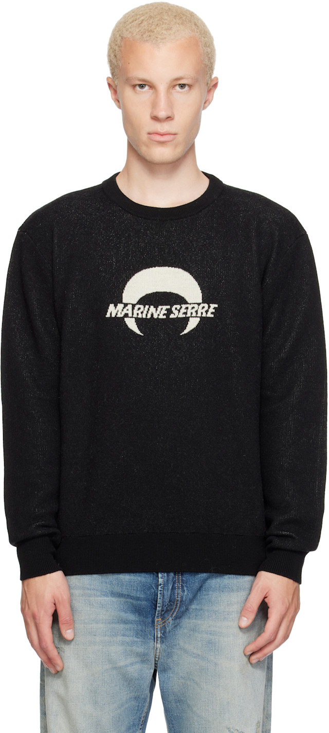 Marine Serre: Black Merino Wool Knit LS Sweater | SSENSE