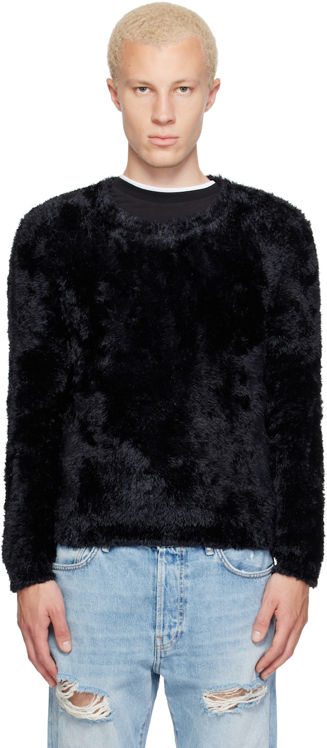 Marine Serre: ブラック Wild Fluffy Knit クルーネックセーター