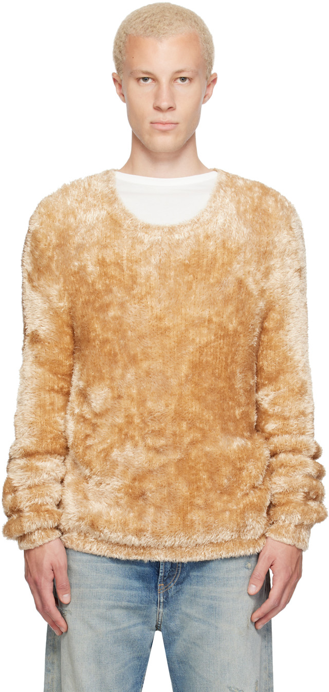 Marine Serre: Beige Wild Fluffy Knit Crewneck Sweater | SSENSE