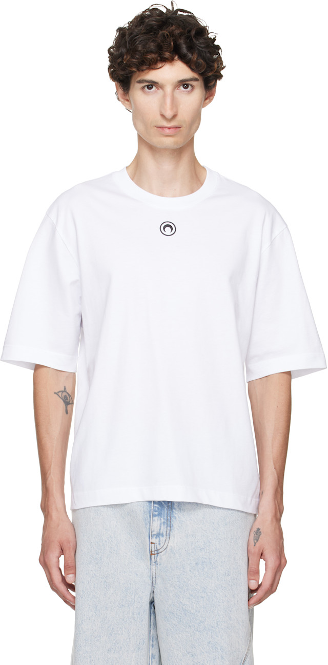 Marine Serre: ホワイト Moon Logo Jersey ルーズフィット Tシャツ