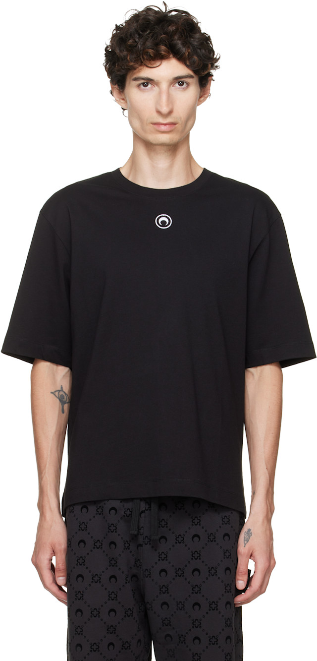 Marine Serre: ブラック Moon Logo Jersey ルーズフィット Tシャツ