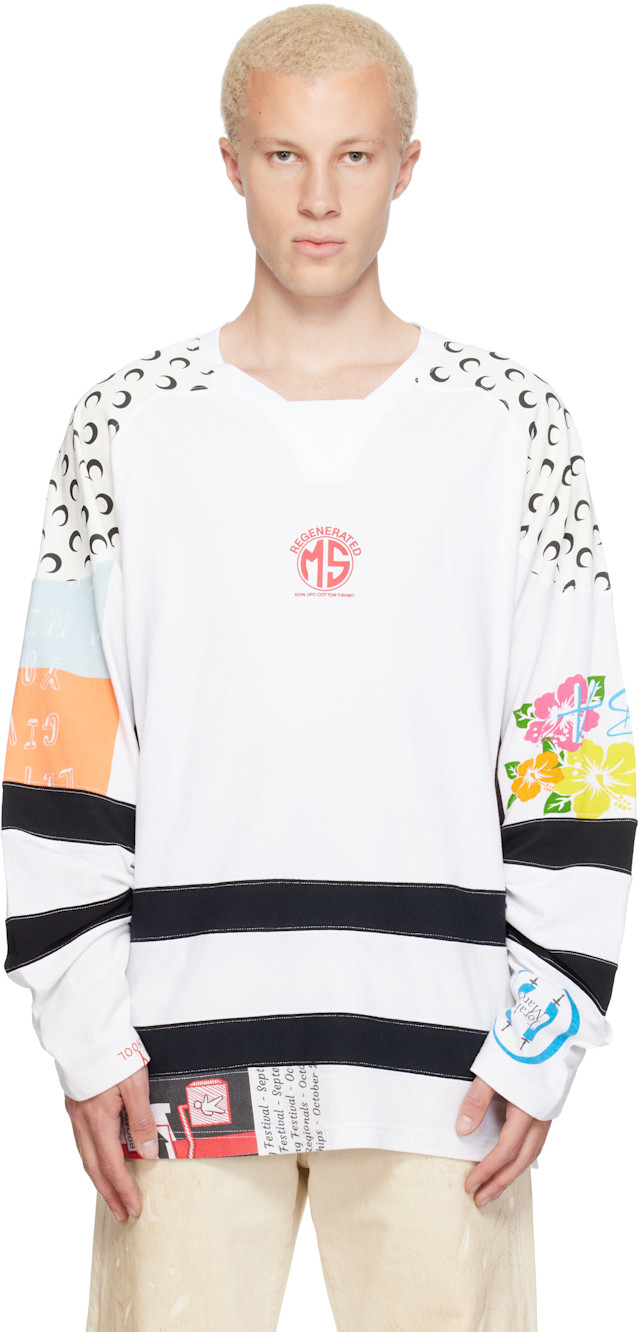Marine Serre: ホワイト Regenerated Graphic Jersey Hockey Tシャツ