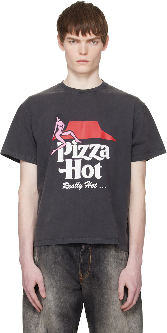 Carne Bollente: Black 'Pizza Hot' T-shirt | SSENSE