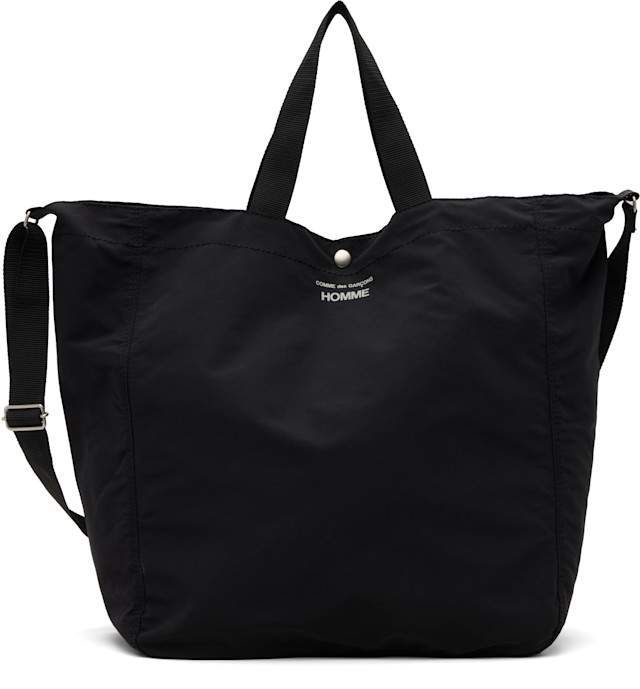 【完売品】COMME des GARÇONS HOMME ブラックトートバッグ Comme des Garçons Homme: ブラック コットン ナイロン グログラン