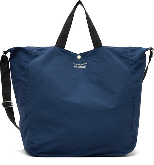 Comme des Garçons Homme: Navy Cotton Nylon Grosgrain Tote | SSENSE
