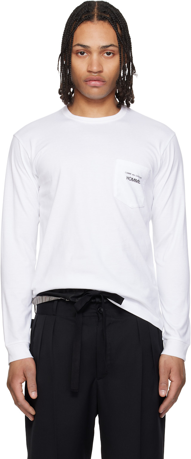 COMME des GARCONS HOMME ポケットTシャツ ホワイト M Comme des Garçons Homme: White Pocket LS T-shirt | SSENSE Singapore