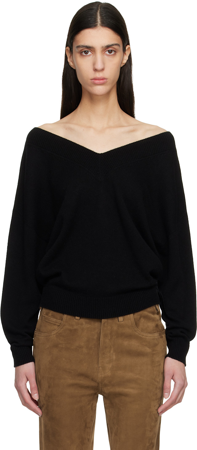 TOM FORD: Black Cashmere Off The Shoulder Knit Sweater | SSENSE