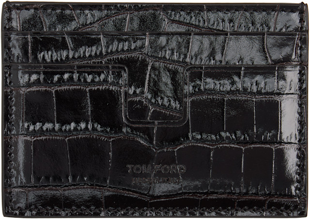 TOM FORD: ブラック Shiny Croc 'T Line' マネークリップ カードケース