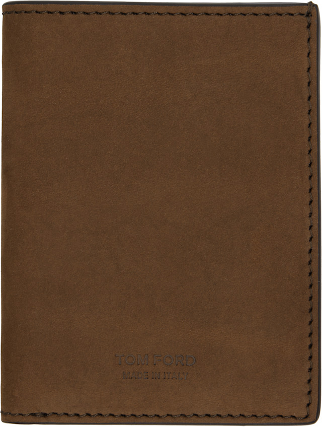 TOM FORD: Brown Nubuck 'T Line' Folding Card Holder | SSENSE