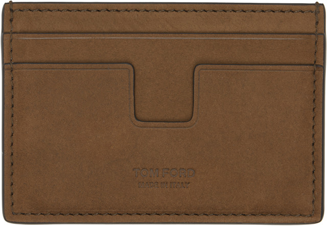 TOM FORD: Brown Nubuck 'T Line' Classic Card Holder | SSENSE