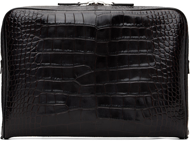 小物 TOM FORD TOM FORD: ブラウン Shiny Printed Croc Minimal ラップトップポーチ