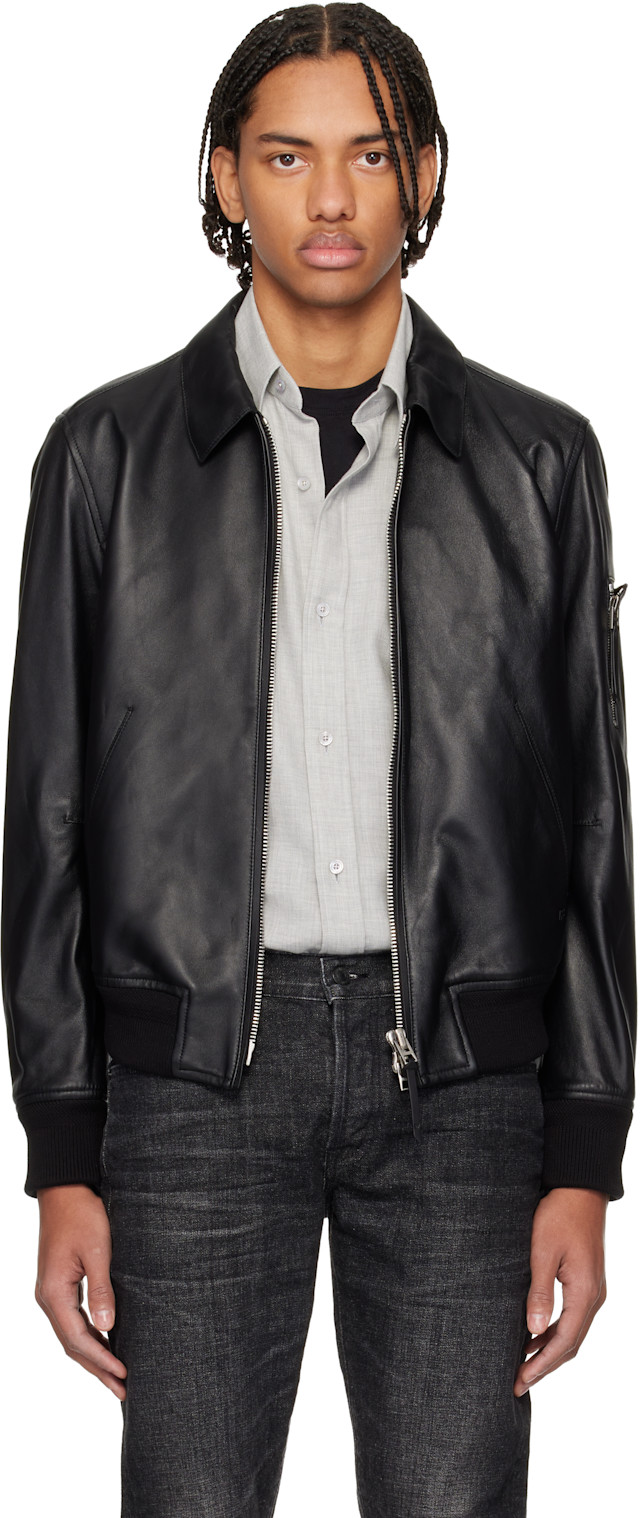 TOM FORD: ブラック Soft Nappa Plonge Collar ブルゾンジャケット