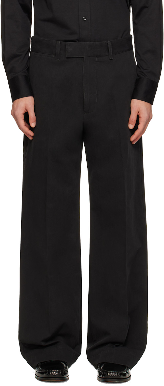 TOM FORD: Black Cotton Drill Wide Leg Trousers | SSENSE