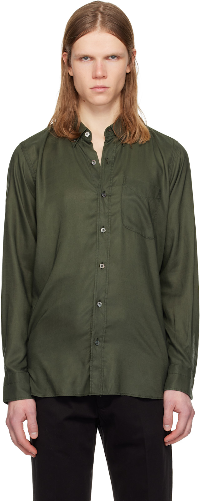 TOM FORD: Khaki Fluid Gabardine Slim Fit Shirt