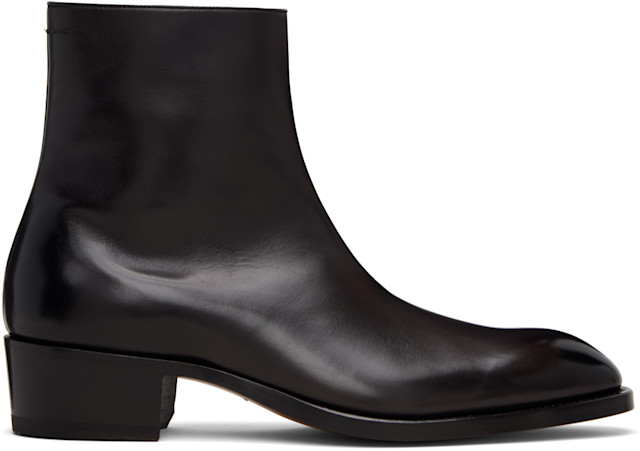 TOM FORD: Black Burnished Leather Vincent Boots | SSENSE