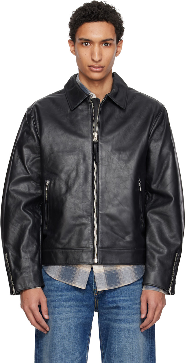 Nudie Jeans: Black Eddy Rider Leather Jacket | SSENSE