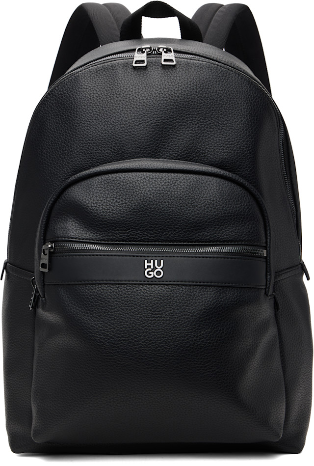 black and white faux leather backpack Adley Vegan Foldover Front zip pocket Personalised Black+White Cowhide Backpack for