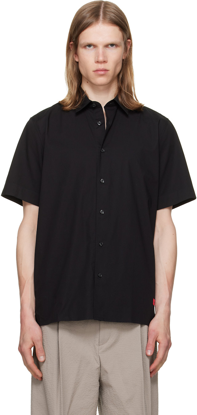 Hugo: Black Stretch Cotton Logo Patch Shirt