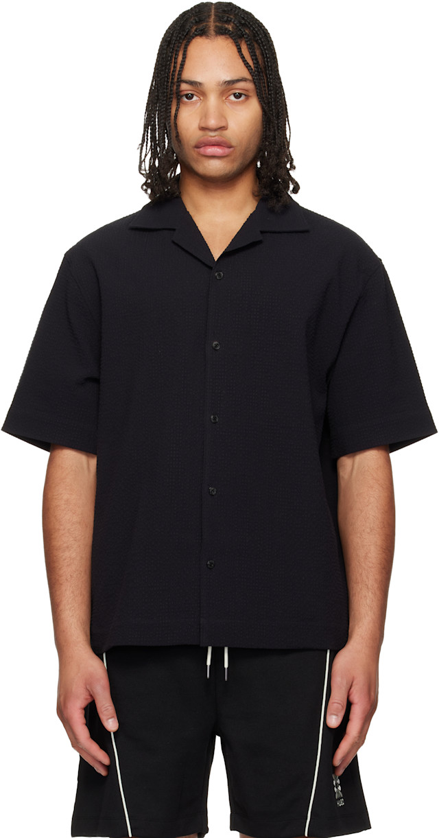 Hugo: ブラック Oversized-Fit ストレッチコットン シアサッカー