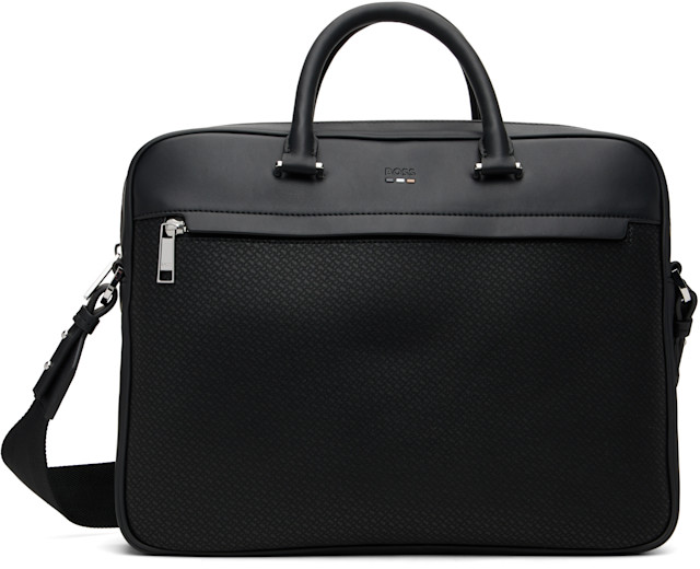 BOSS: Black Monogram Print Document Briefcase | SSENSE
