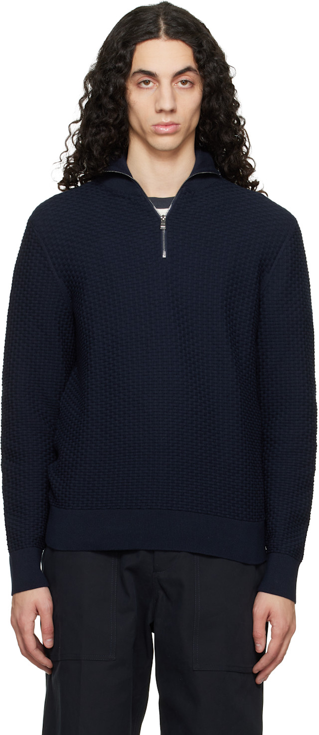 BOSS: Navy Quarter-Zip Cotton Track Jacket | SSENSE Canada