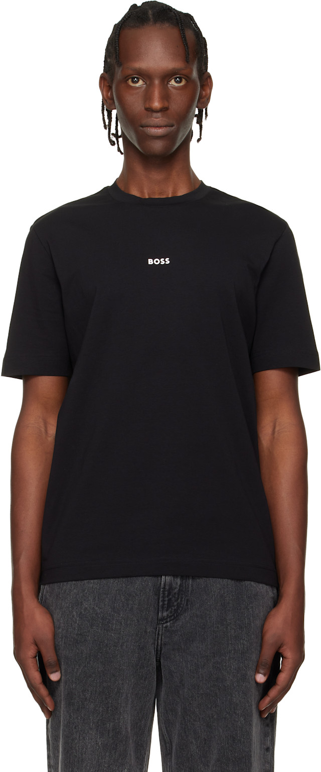 BOSS: Black Contrast Logo Stretch-Cotton T-shirt | SSENSE