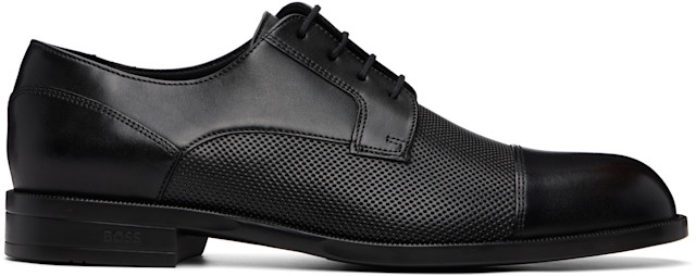 BOSS: Black Cap-Toe Leather Derbys | SSENSE display picture 3