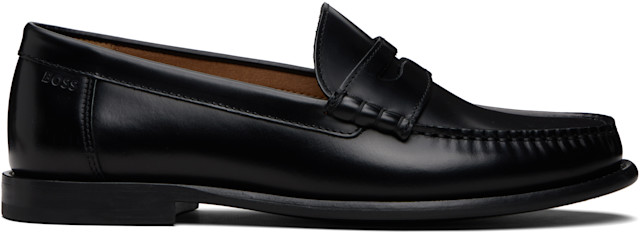 BOSS: ブラック Leather Penny Trim ローファー | SSENSE 日本