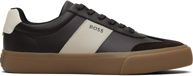 BOSS: Brown Leather Stripe Logo Sneakers | SSENSE display picture 1