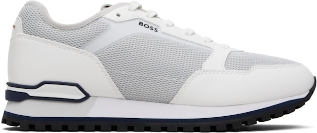 BOSS: Gray & White Running-Inspired Sneakers | SSENSE