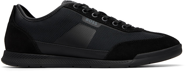 その他 boss BOSS: Black Ridged Outsole Mixed-Material Sneakers | SSENSE