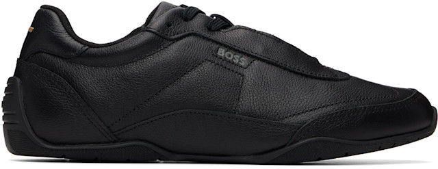 BOSS: Black Logo Detail Leather Sneakers | SSENSE