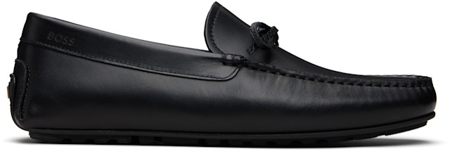 BOSS: Black Bow-Trim Driver Loafers | SSENSE