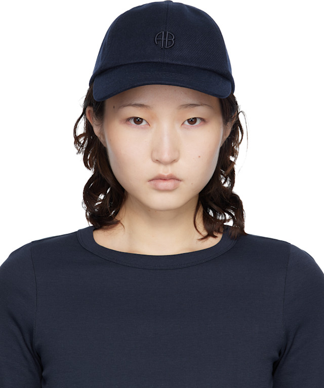 ANINE BING: Navy Wool Jeremy Baseball Cap | SSENSE