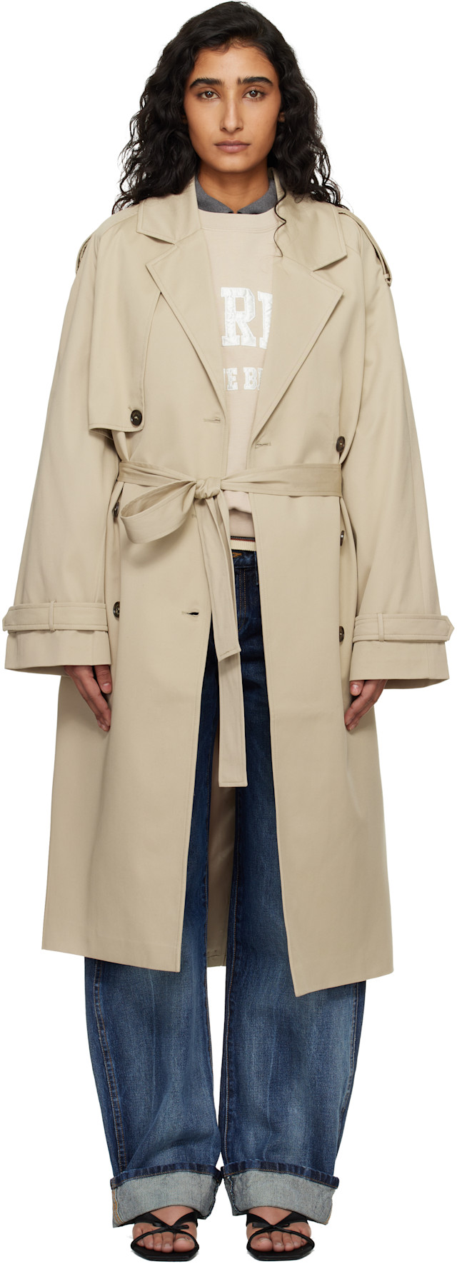ANINE BING: Taupe Rickie Maxi Trench Coat | SSENSE