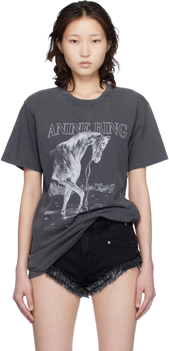 ANINE BING/ Animal T-shirt新品未使用試着 ANINE BING: Black Lili Horse T-shirt | SSENSE