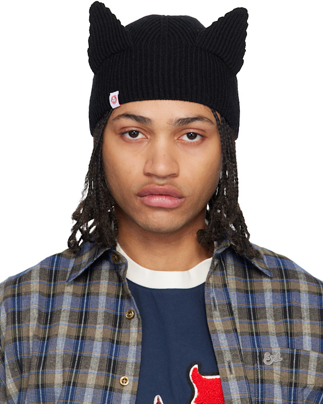 CHARLES JEFFERY LOVERBOY ビーニー Charles Jeffrey LOVERBOY: ブラック Ears リブ ビーニー | SSENSE 日本