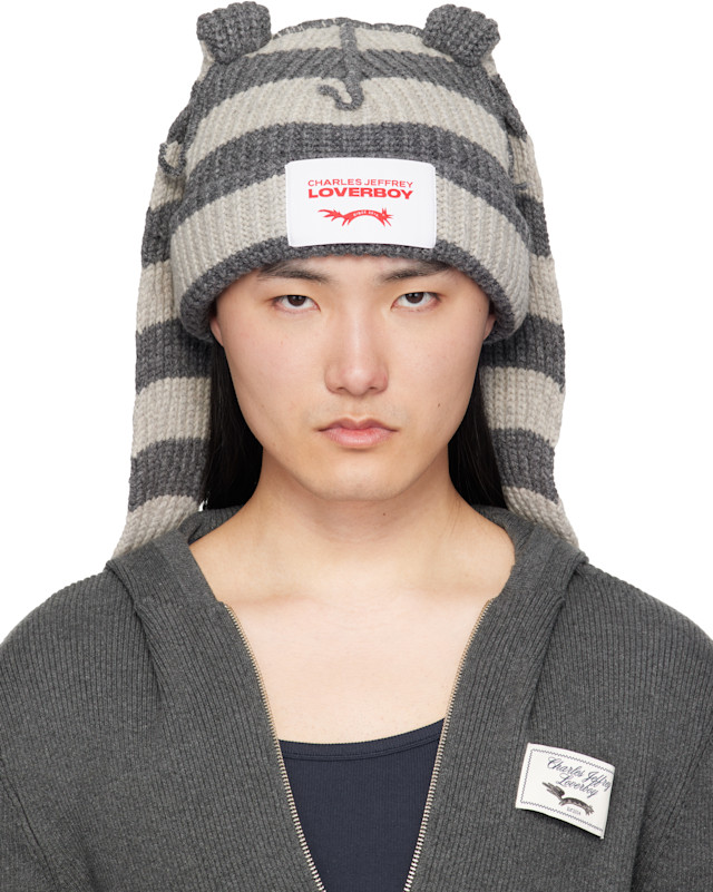 Charles Jeffrey LOVERBOY: Gray Chunky Rabbit Beanie | SSENSE