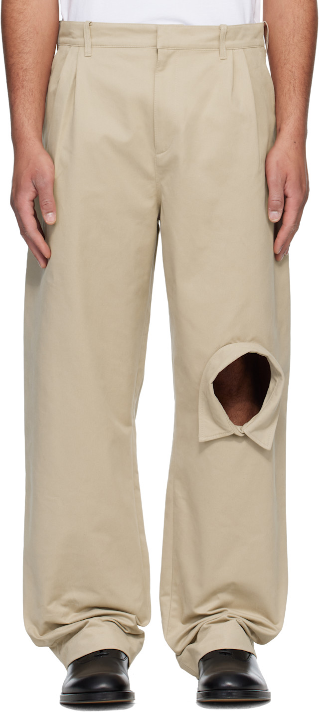 Charles Jeffrey LOVERBOY 26SS ベルテッドパンツ Charles Jeffrey LOVERBOY: Beige Shirt Collar Chino Trousers | SSENSE
