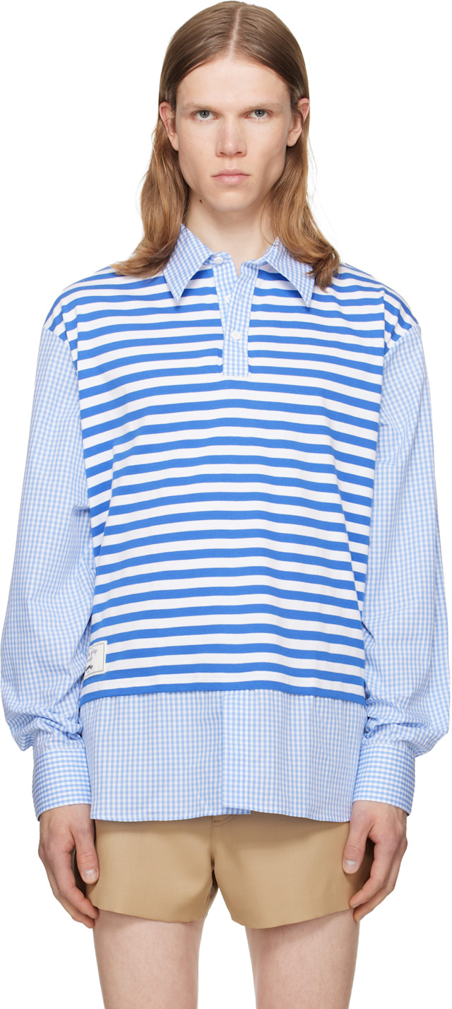 Charles Jeffrey Loverboy ストライプシャツ Charles Jeffrey LOVERBOY: Blue Merge Shirt | SSENSE