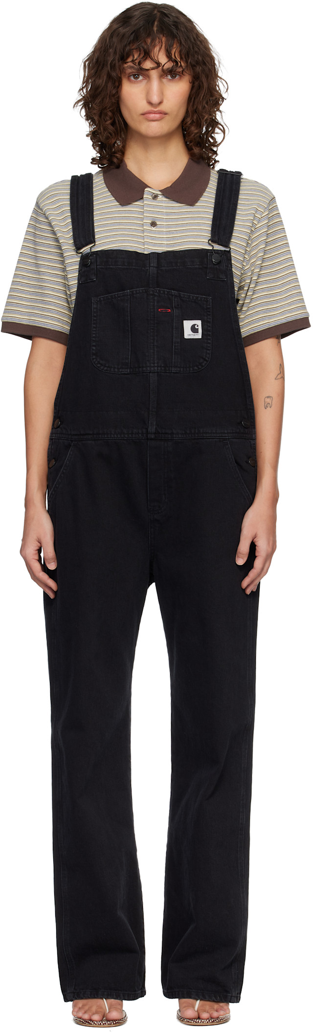 Carhartt Work In Progress: Black Bib Straight Denim Overalls | SSENSE