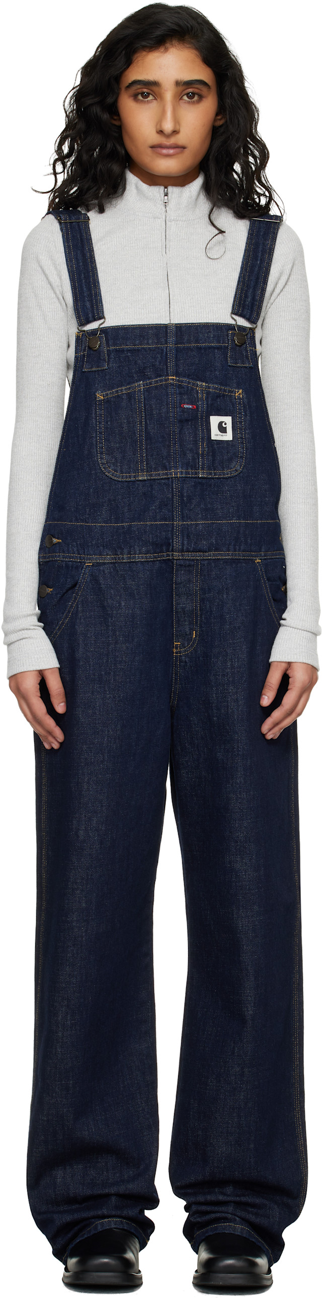 usa製 carhartt denim overall Carhartt Work In Progress: Navy Bib Straight Denim Overalls