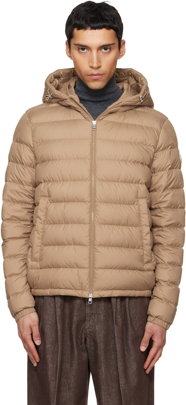 Moncler: Beige Vermeille Hooded Short Down Jacket | SSENSE Singapore